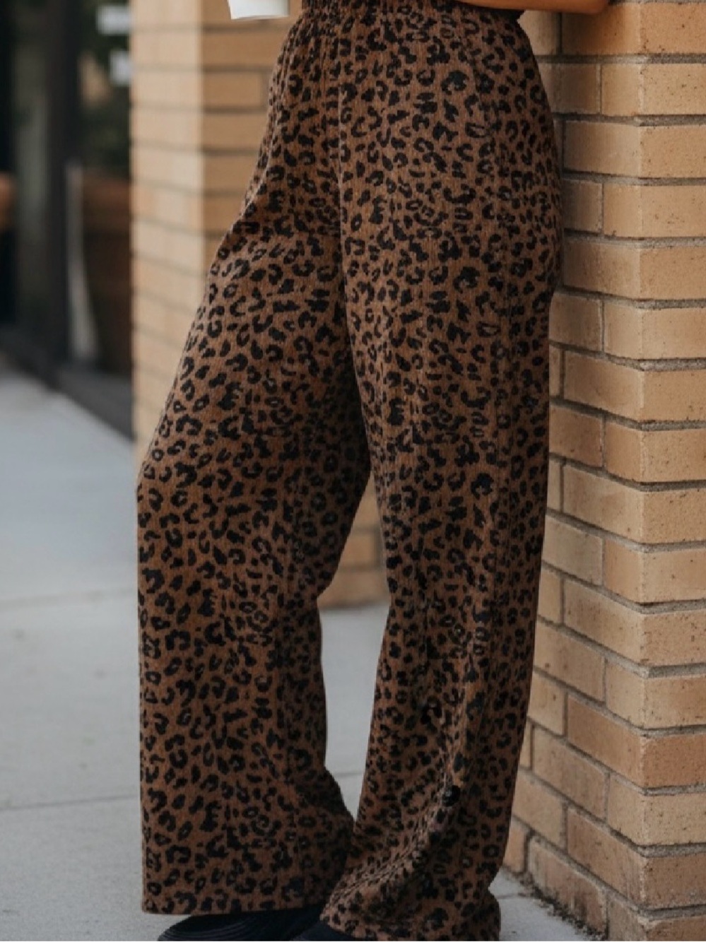 NEW Corduroy Leopard Print Wide Leg Pants - Brown & Black
